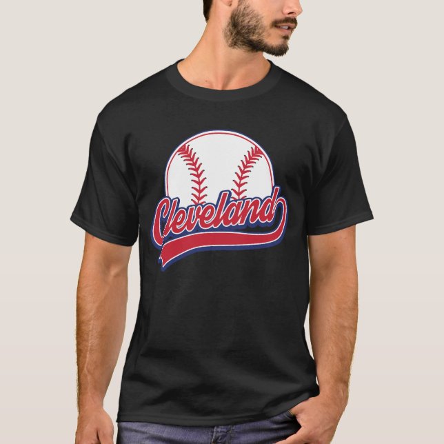 Vintage Cleveland Cityscape Baseball T Shirt (Framsida)