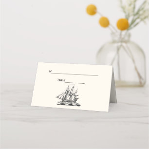 Vintage Clipper Ship Plats Escort Card Elfenben Placeringskort