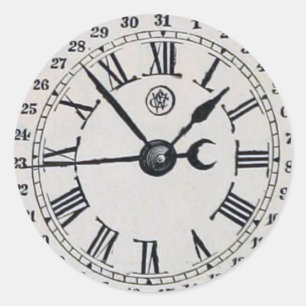 Vintage Clock Ansikte Måne Phase Runt Klistermärke
