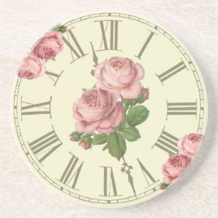 Vintage Clock och Rosa ros Ephemera Underlägg