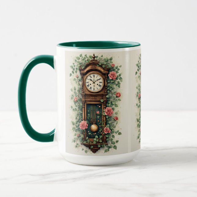 Vintage Clock Surrounded by Roses and Vines Mugg (Vänster)