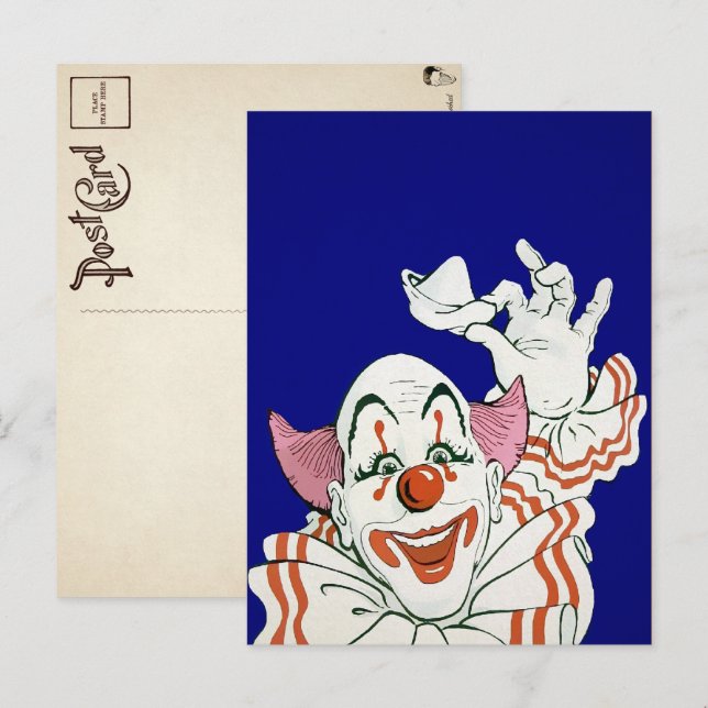 Vintage Clown Hälsning vycard Vykort (Fram/baksida)