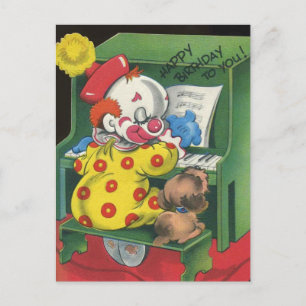Vintage Clown & Hund sjunger Happy Birthday Vykort