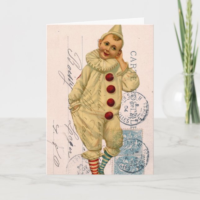 Vintage Clown Postcard Digital Art, födelsedag Kort (Framsida)