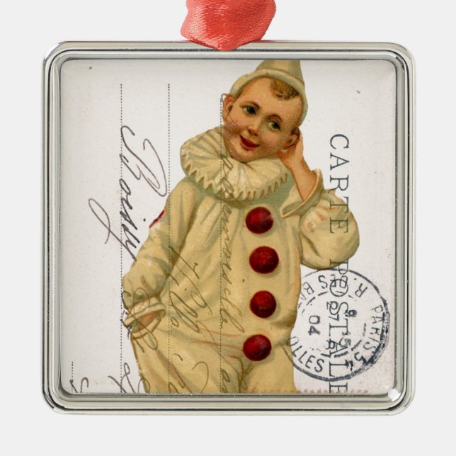 Vintage Clown Postcard Digital Art Julgransprydnad Metall (Framsidan)