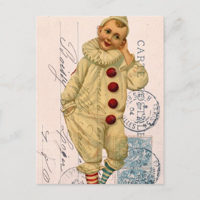Vintage Clown Postcard Digital Art Vykort (Framsida)