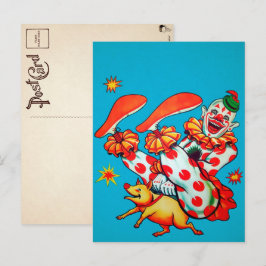 Vintage clown ridning gris vykort