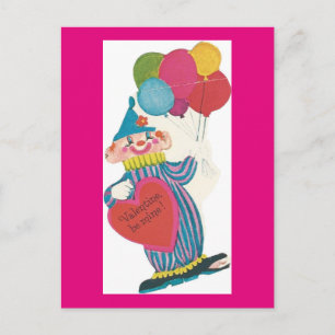 Vintage Clown Valentine Helg Vykort