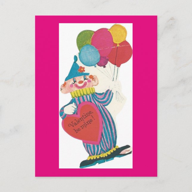 Vintage Clown Valentine Helg Vykort (Framsida)