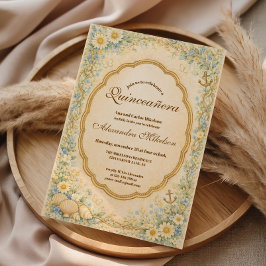 Vintage Coastal Daisy Quinceañera Inbjudningar