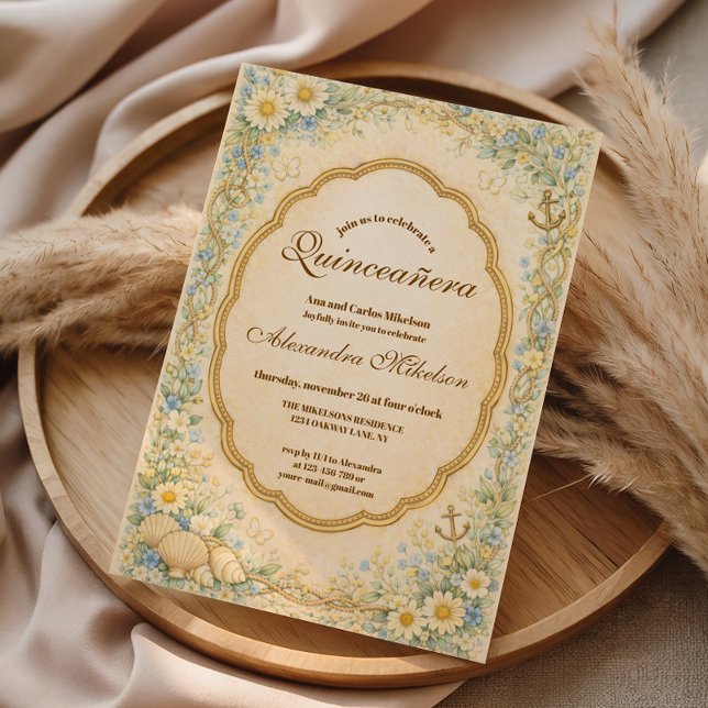 Vintage Coastal Daisy Quinceañera Inbjudningar (Skapare uppladdad)