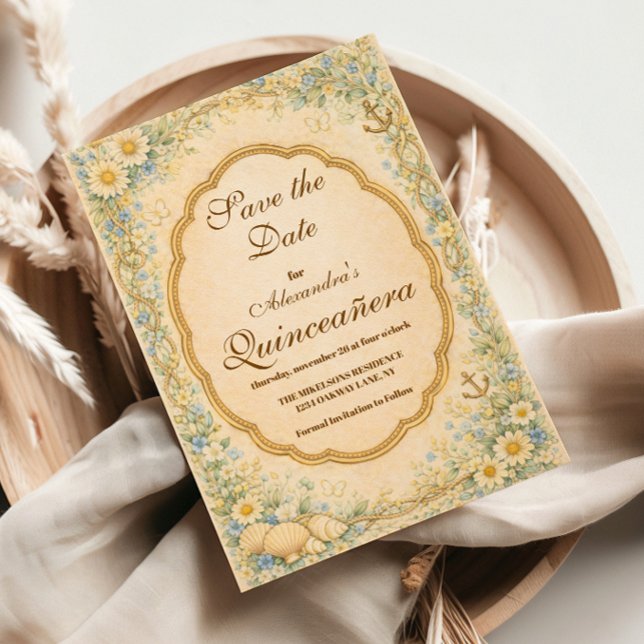 Vintage Coastal Daisy Quinceañera Spara Datumet (Skapare uppladdad)