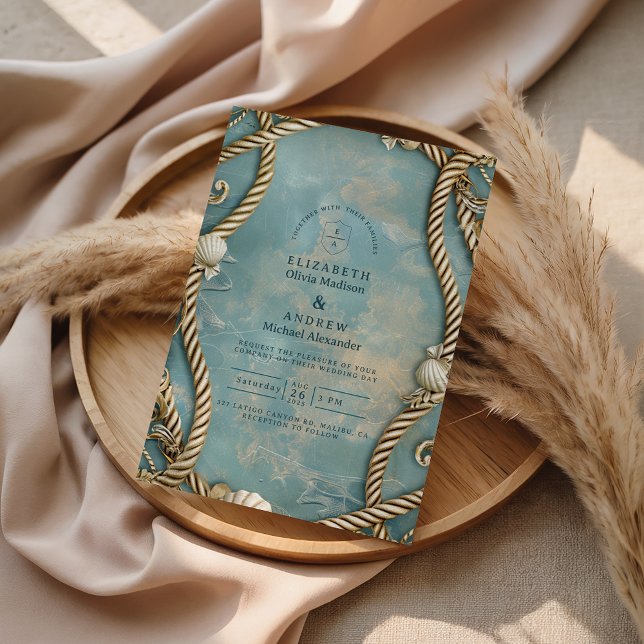 Vintage Coastal Rope Ocean Wedding Inbjudningar (Skapare uppladdad)
