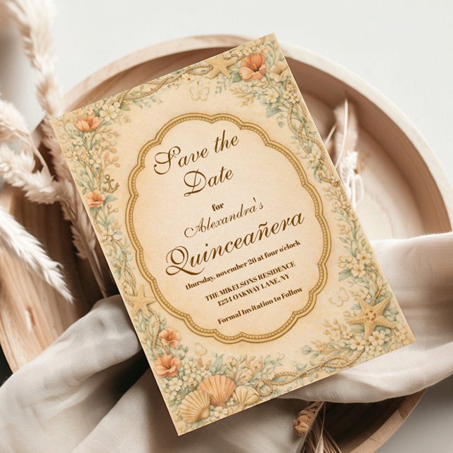 Vintage Coastal Seashell Quinceañera Spara Datumet (Skapare uppladdad)