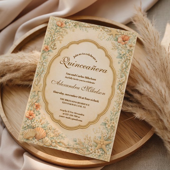 Vintage Coastal Snigling Quinceañera Inbjudningar (Skapare uppladdad)