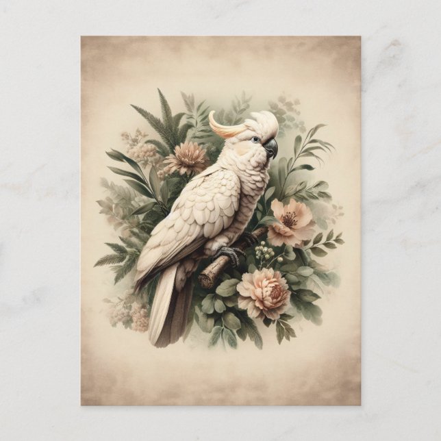Vintage Cockatoo Botanical Painting Vykort (Framsida)
