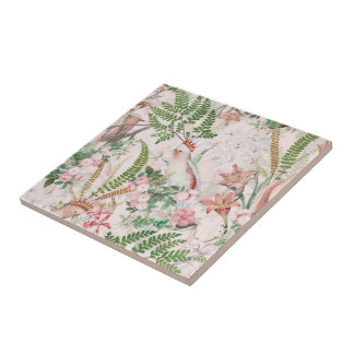 Vintage Cockatoo Jungle Mönster Kakelplatta