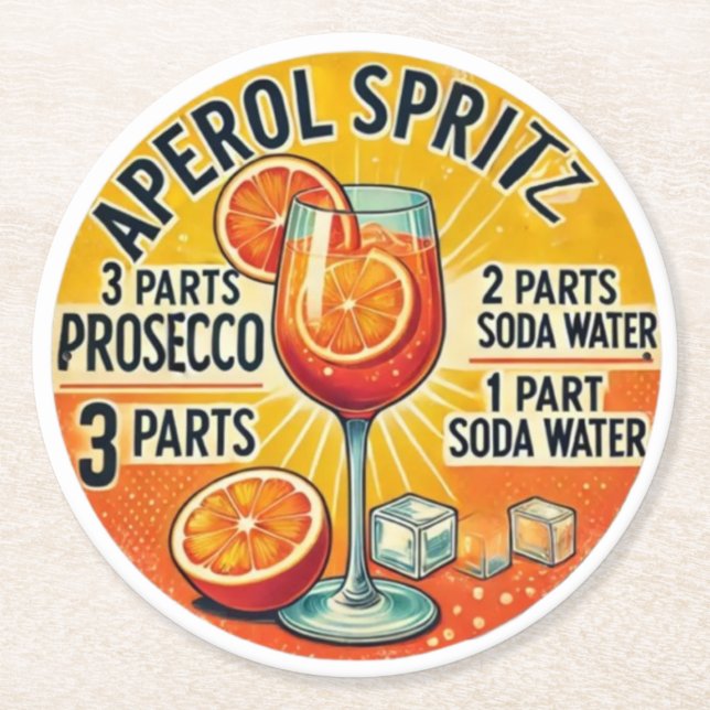 Vintage cocktail Aperol Spritz  Underlägg Papper Rund (Framsidan)