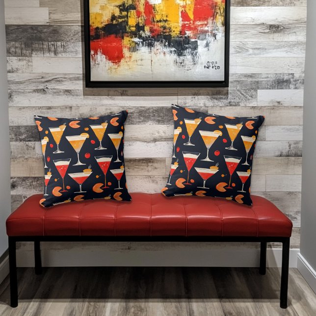 Vintage Cocktail-timma Kudde (fun pillows for home bar or man cave!)