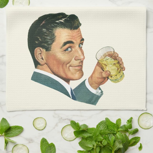 Vintage Cocktaildrycker, Man Drinker Drycker Kökshandduk (Vikta)