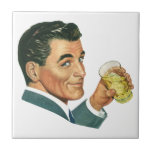 Vintage Cocktails Beverages, Man Drinking Drinks Kakelplatta<br><div class="desc">Bild av vintagar illustrerar drycker och drycker som innehåller en bachelor man som ler och dricker en cocktail på sten,  över is,  vid party. Skål! Klassisk 50-talets roligt!</div>