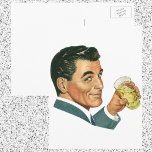 Vintage Cocktails Beverages, Man Drinking Drinks Vykort<br><div class="desc">Bild av vintagar illustrerar drycker och drycker som innehåller en bachelor man som ler och dricker en cocktail på sten,  över is,  vid party. Skål! Klassisk 50-talets roligt!</div>