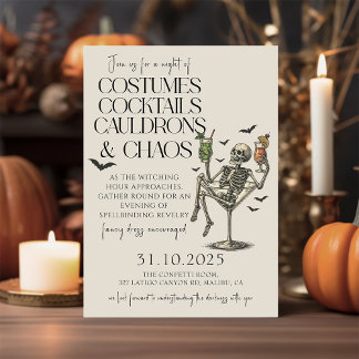 Vintage Cocktails och Costume Halloween fest Inbjudningar