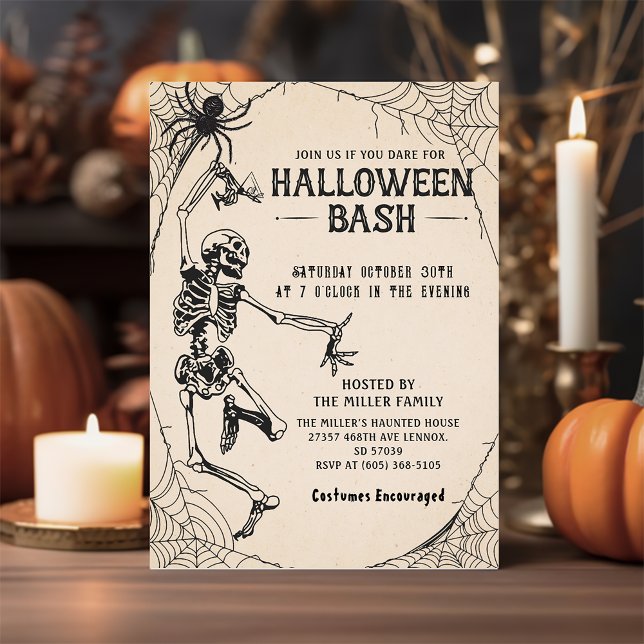Vintage Cocktails Skeleton Vuxen Halloween fest Inbjudningar (Skapare uppladdad)