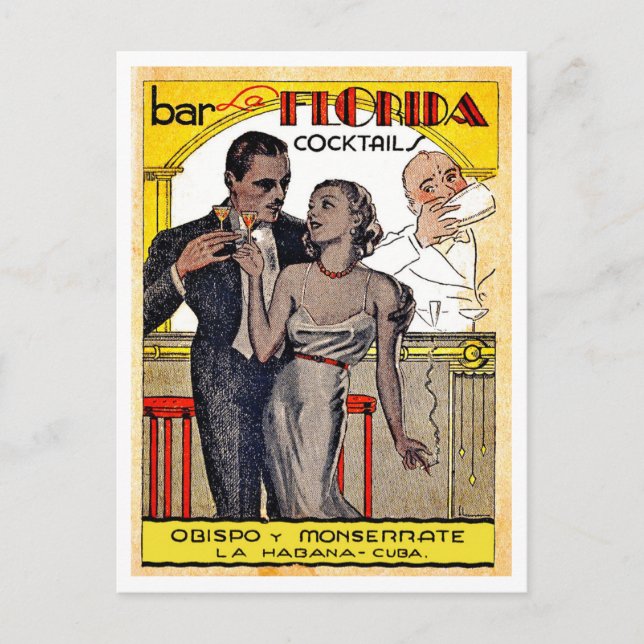 Vintage Cocktailskunst från Kuba Vykort (Framsida)