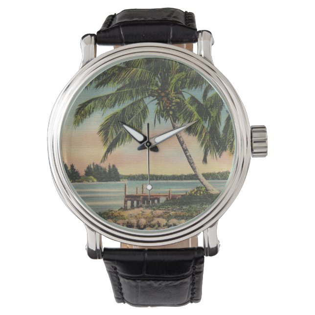 Vintage Coconut Handflatan Tropical Breeze Sunset Armbandsur (Framsida)