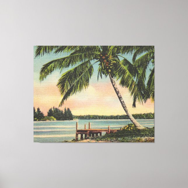 Vintage Coconut Handflatan Tropical Breeze Sunset Canvastryck (Framsida)