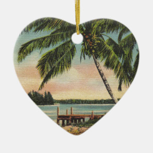 Vintage Coconut Handflatan Tropical Breeze Sunset Julgransprydnad Keramik