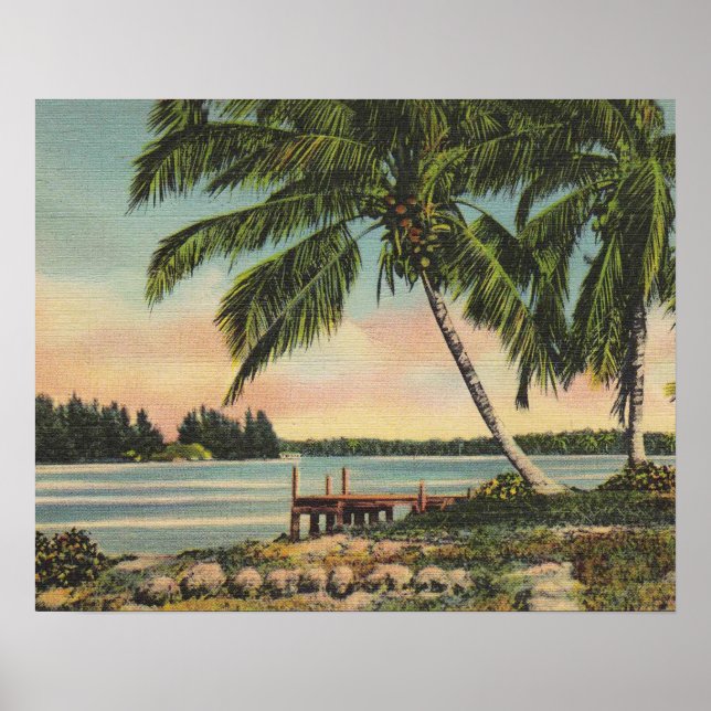 Vintage Coconut Handflatan Tropical Breeze Sunset Poster (Framsidan)