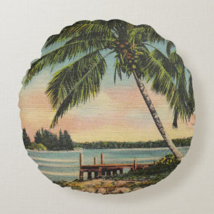 Vintage Coconut Handflatan Tropical Breeze Sunset Rund Kudde