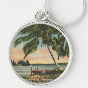 Vintage Coconut Handflatan Tropical Breeze Sunset Rund Silverfärgad Nyckelring