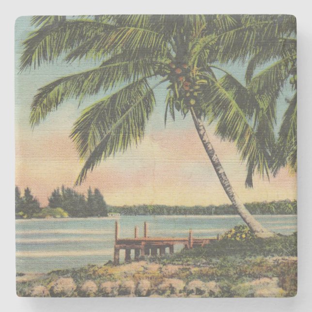 Vintage Coconut Handflatan Tropical Breeze Sunset Stenunderlägg (Framsidan)