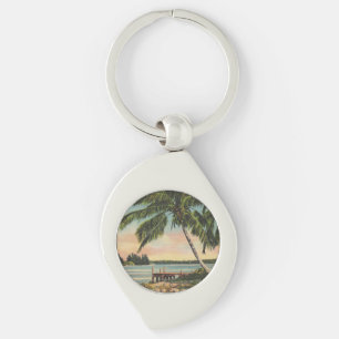 Vintage Coconut Handflatan Tropical Breeze Sunset Swirl Silverfärgad Nyckelring