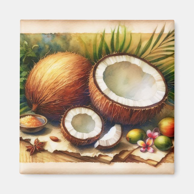 Vintage Coconut Tropical Magnet (Framsidan)