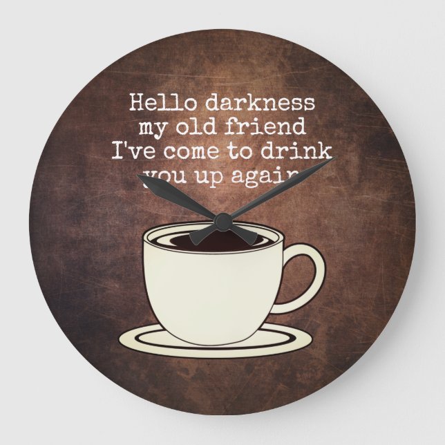 Vintage Coffee Älskare Funny Quote Large Clock Stor Klocka (Framsida)