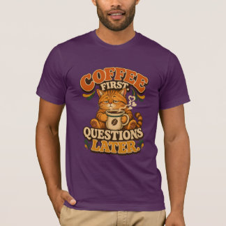 Vintage Coffee Cat T-Shirt – Kaffe först fråga