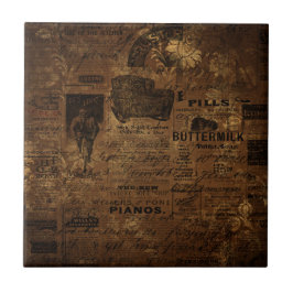 Vintage Coffee Collage Kakelplatta