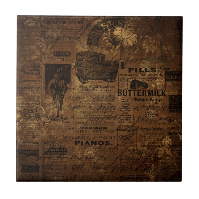 Vintage Coffee Collage Kakelplatta (Framsidan)