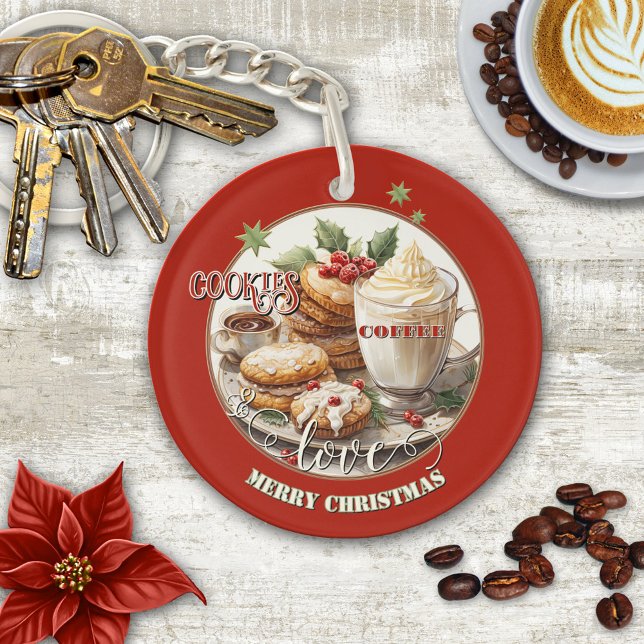 Vintage Coffee Cookies Kärlek jul (Fun watercolor Christmas cookies and coffee with love Merry Christmas keychain)