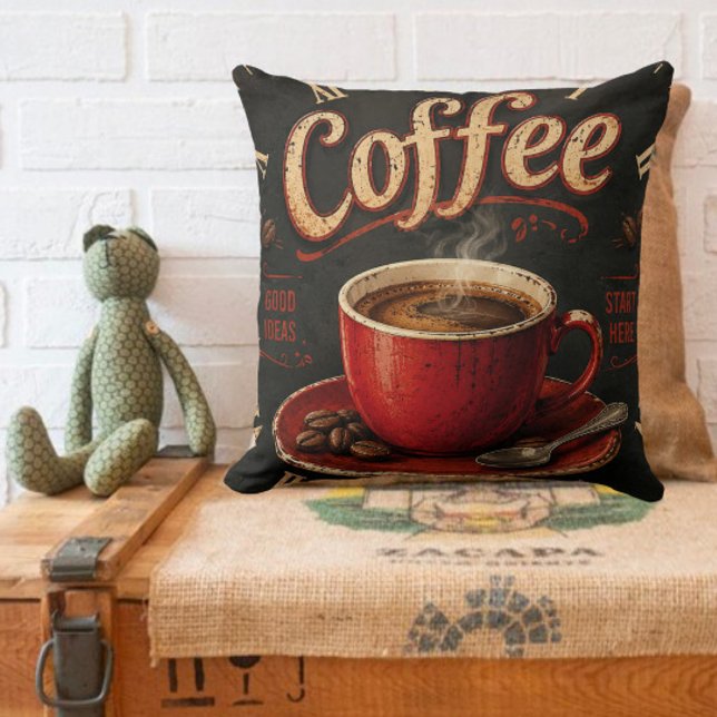 Vintage Coffee Good Ideas Start Here Rustic Kudde (Skapare uppladdad)