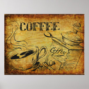 Vintage Coffee Kopp Gamle Fashioned Coffee Grinder Poster