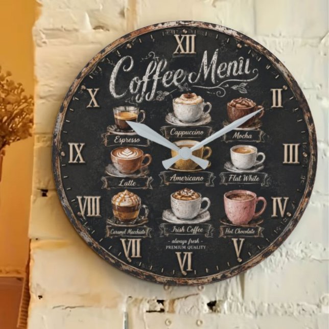 Vintage Coffee Menu Stor Klocka (Skapare uppladdad)
