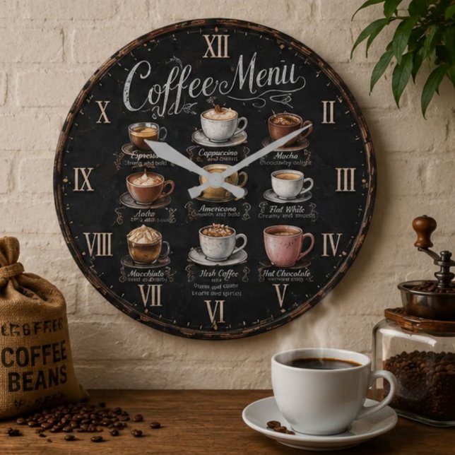 Vintage Coffee Menu Stor Klocka (Skapare uppladdad)