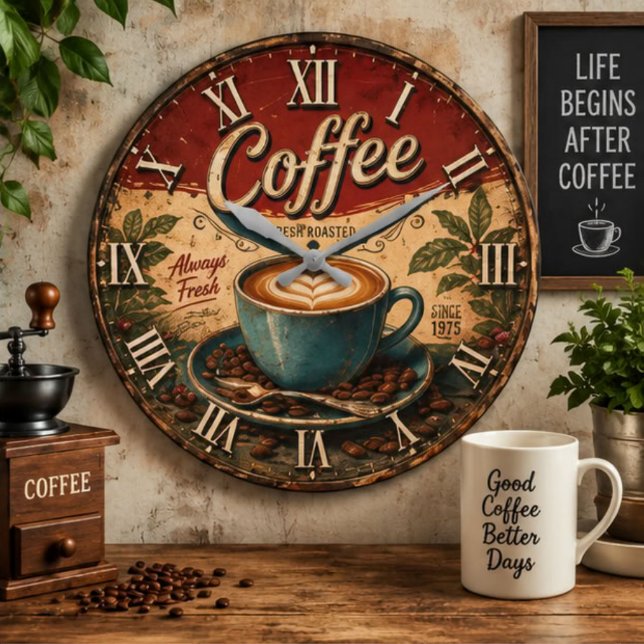 Vintage Coffee  Stor Klocka (Skapare uppladdad)