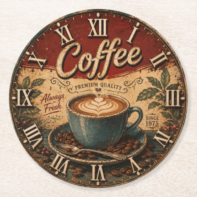 Vintage Coffee  Underlägg Papper Rund (Framsidan)