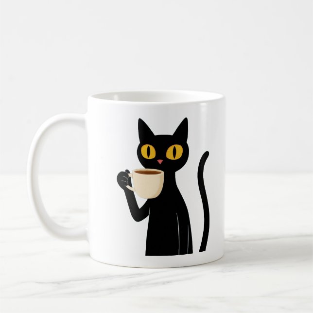 Vintage "COFFEEORNIA" Svart Kattmugg Kaffemugg (Vänster)
